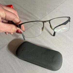 Ray-Ban silver rimless eyeglasses gray arms rubber at ends Rx lens installed